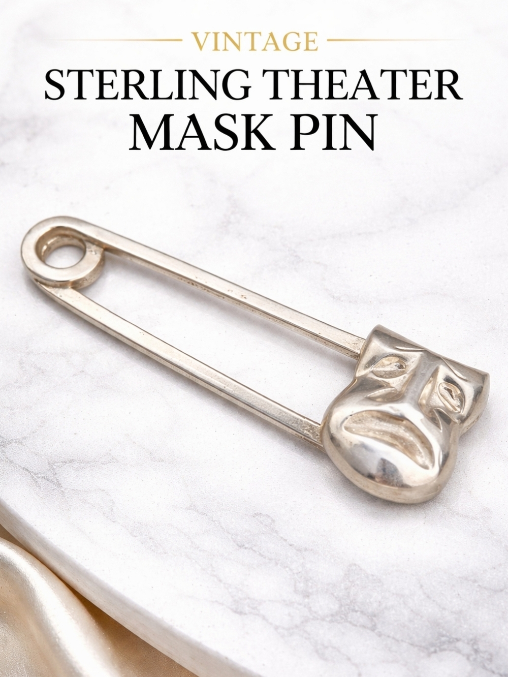 Vintage Sterling‎ theater mask pin
